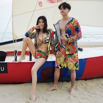 Couple swimsuit suit Couple beach pants Swimsuit sexy belly cover men and women water park bathing suit hot spring