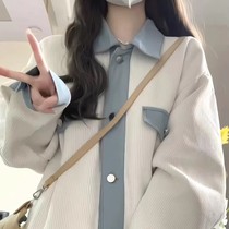Maternity wear corduroy and twill color-blocked jackets for women autumn and winter design niche loose and versatile jackets trendy jackets