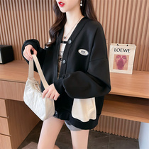 Maternity wear baseball uniform jacket for women autumn and winter 2023 new Korean style loose lazy style cardigan sweatshirt for women long-sleeved trendy