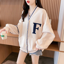 Maternity wear lazy style loose coat womens 2023 autumn and winter new cardigan versatile fashionable and trendy tops