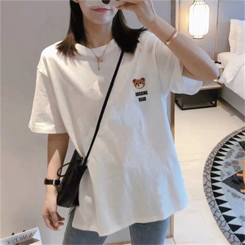 Maternity Wear Plus Size Fat mm Summer Pure Cotton Short-Sleeved T-Shirt Women's Versatile Simple Loose White Slit Bottoming Top