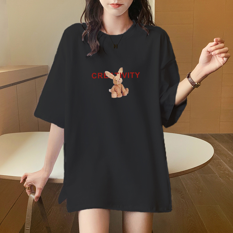 Pure Cotton Slit Mid-Length Maternity Wear 2026 New Black T-Shirt for Women, Loose Fit, Stylish, Age-Reducing Top That Covers the Belly