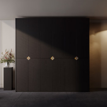 All solid wood arc wardrobe black wood grain double door modern simple custom wardrobe independent wardrobe adult