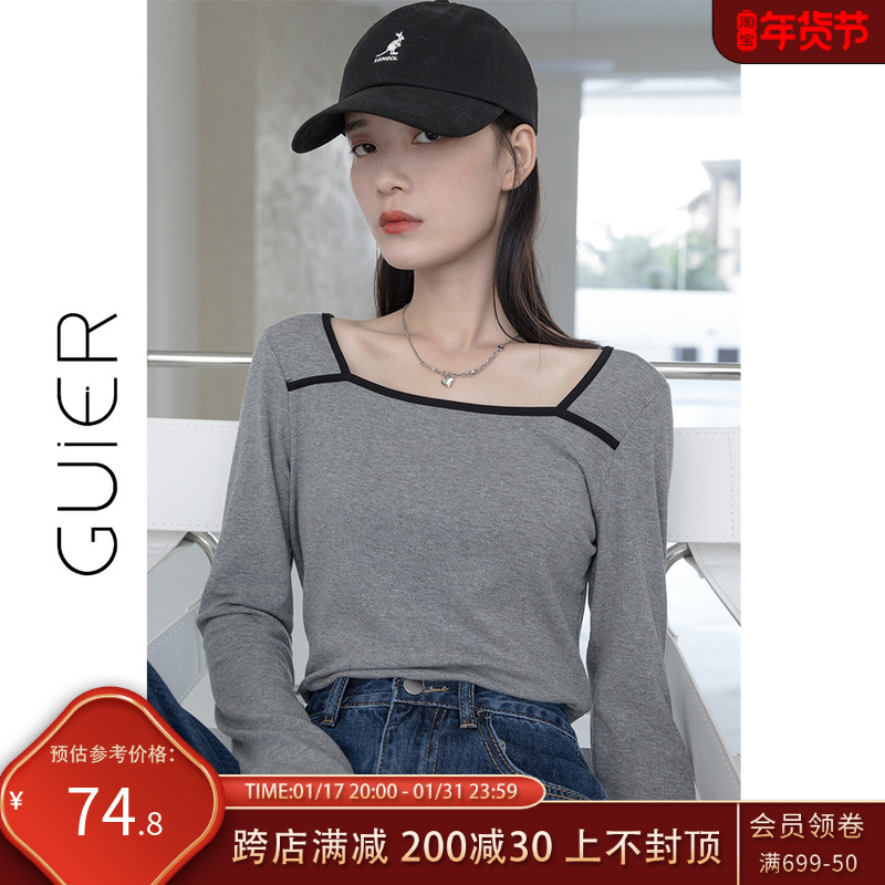 (GUIER) square-collar hit undershirt long sleeve t-shirt woman 2023 new autumn clothing loot inside the suit woman-Taobao