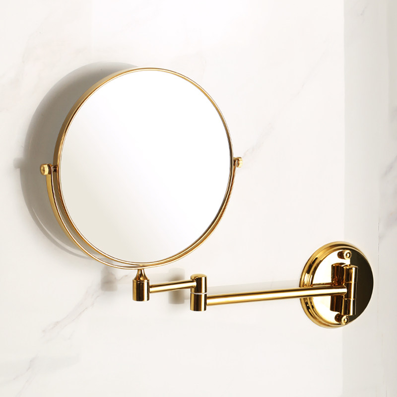 Bathroom toilet free punching makeup mirror wall hanging mirror hanging wall double-sided beauty mirror telescopic folding magnifying mirror