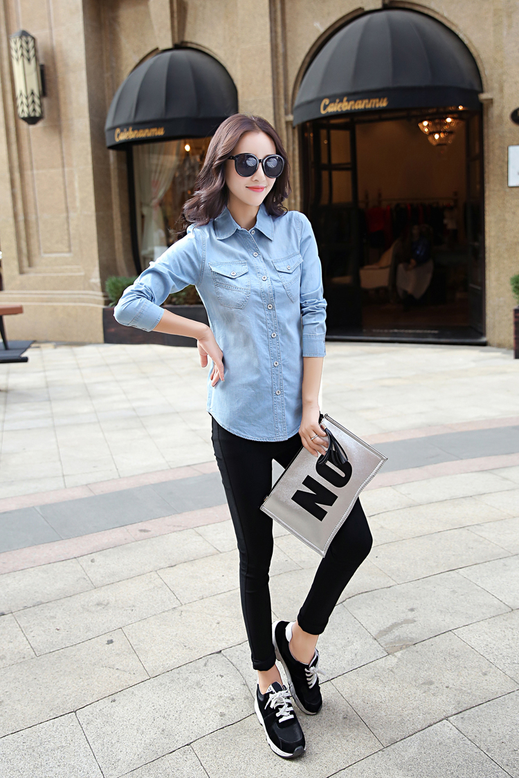 Áo sơ mi denim gió nữ dài tay 2018 xuân mới Hàn Quốc phiên bản tự trồng rộng cỡ áo sinh viên đáy thủy triều mỏng áo sơ mi nữ đẹp 2020