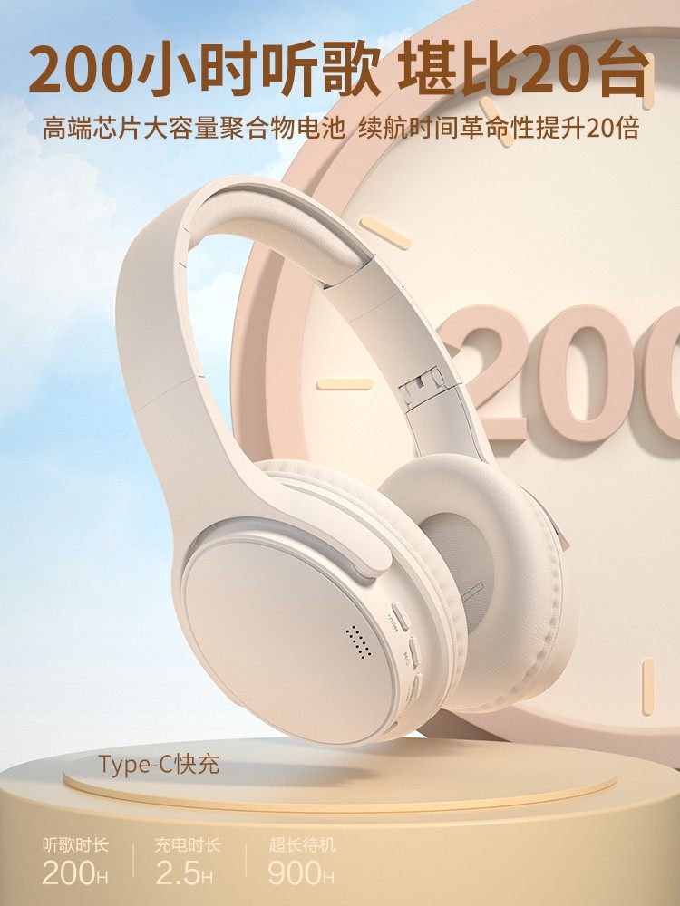 200 Hours of Long Battery Life Bluetooth Headset, Head-Mounted Noise Reduction Wireless Gaming and Sports New Headset for Mobile Phones and Computers