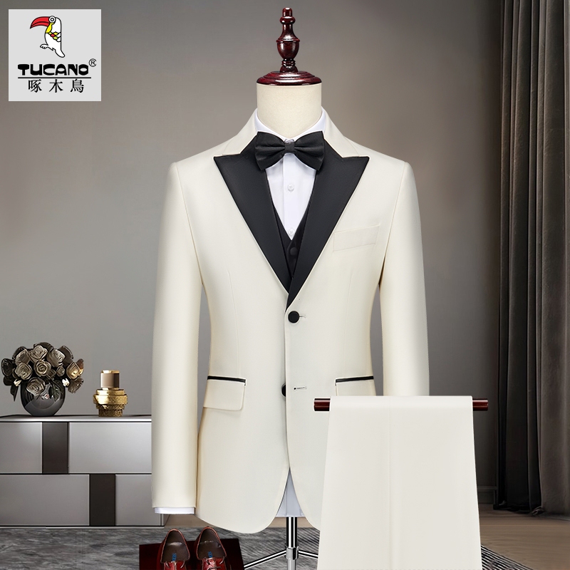 Woodpecker Tuxedo Evening Dress Wedding Groomsmen Groom Suit Set Men's Formal Suit Wedding White Performance Outfit