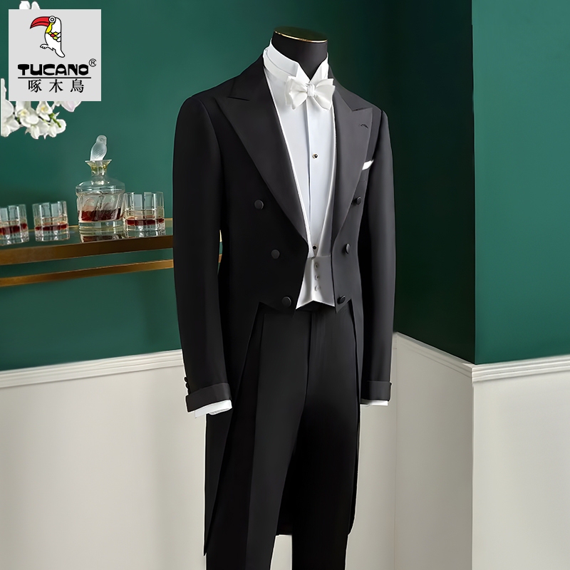 Woodpecker Tailcoat Wedding Groom Suit Men's Wedding Banquet Host Performance Evening Dress Magic