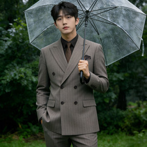 Woodpecker High-End Striped Double-Breasted Korean-Style Business Suit Set, Slim Fit Formal Wear for Commuting, Groom's Wedding