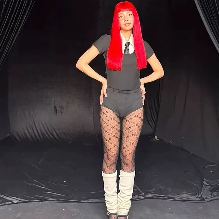 Jennie-Style Tie T-Shirt Fake Two-Piece Shirt Top Dance Performance Outfit Shorts Leg Warmers Set