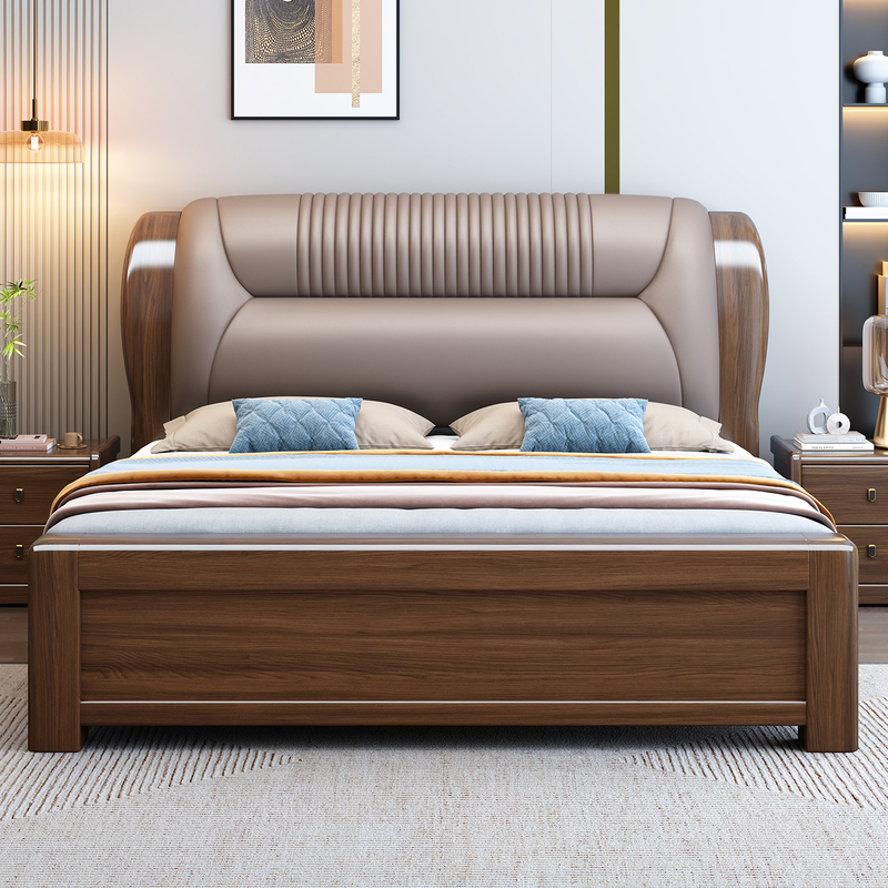 Walnut Solid Wood Bed Double Bed Master Bedroom 1.8m Large Bed Modern Simple 1.5 Chinese Style Storage 2m High-End Wedding Bed Walnut Solid Wood Bed Double Bed Master Bedroom 1.8m Large Bed Modern Simple 1.5 Chinese Style Storage 2m High-End Wedding Bed