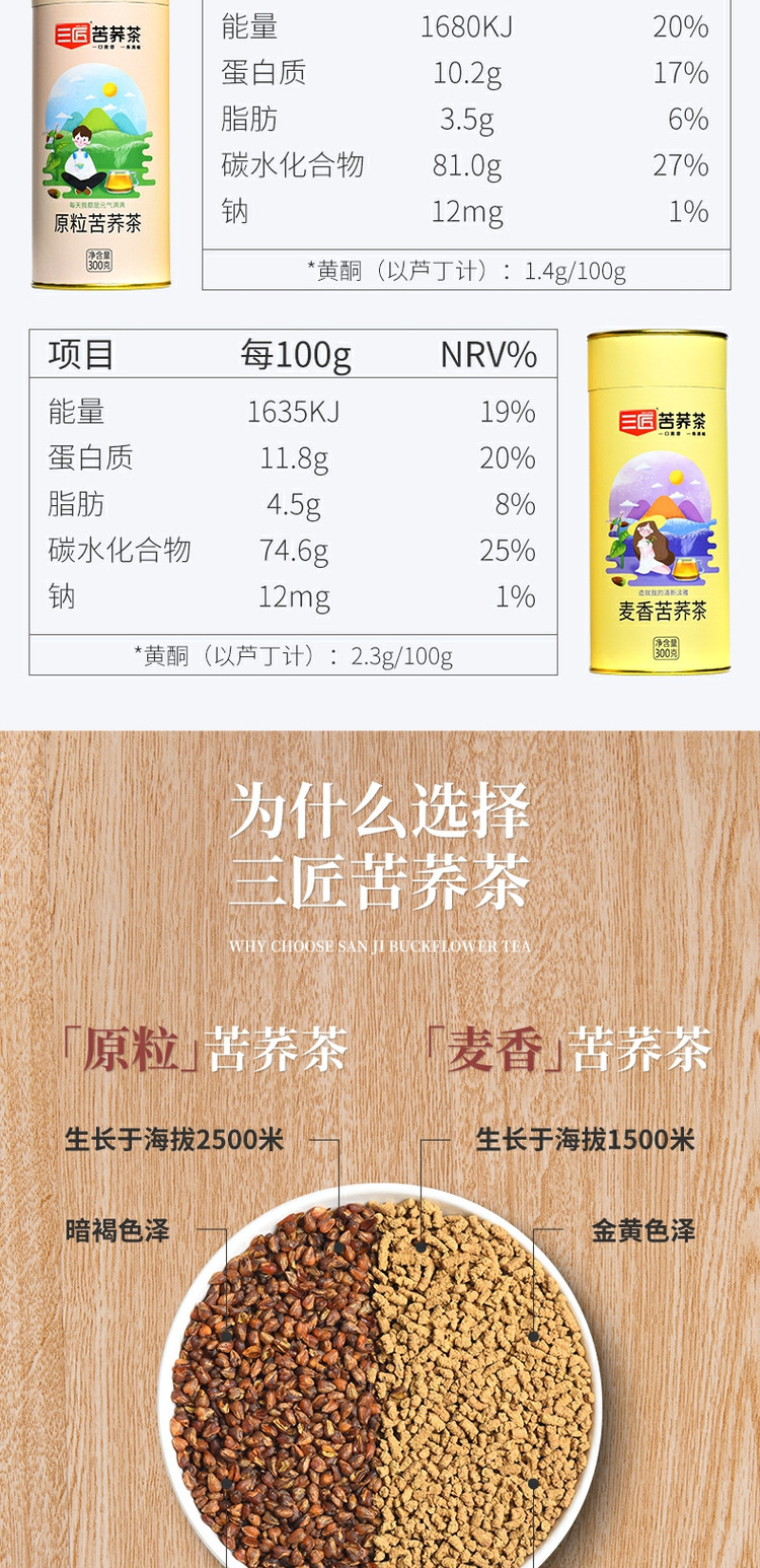 三匠苦荞茶罐装黑苦荞组合装600g