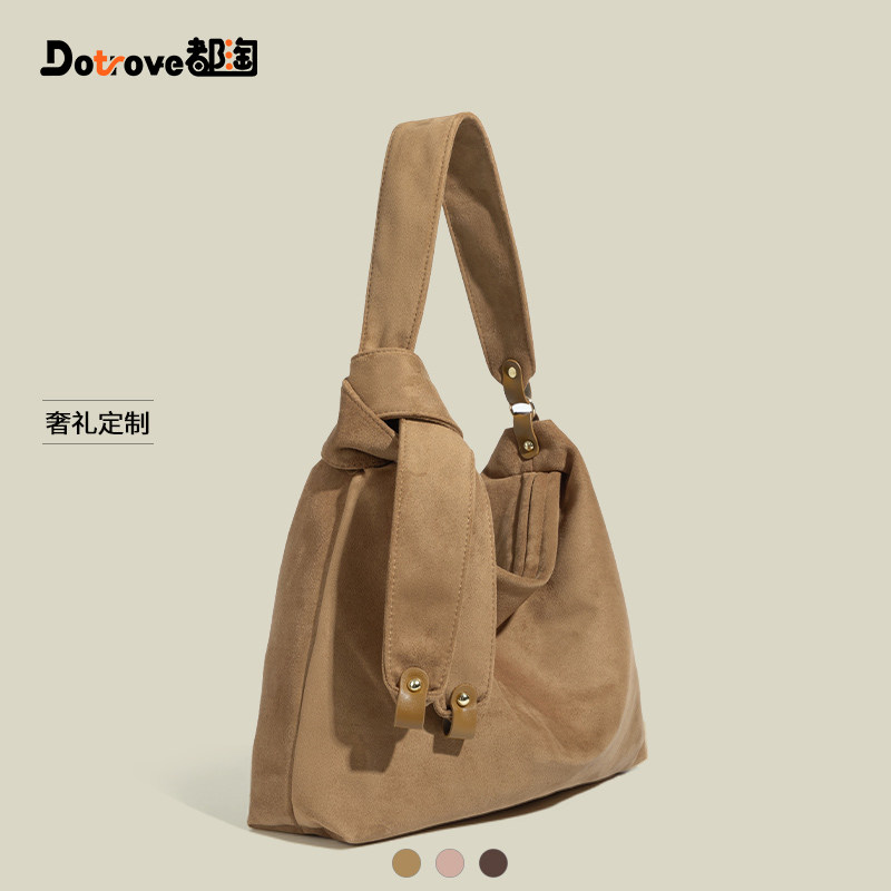 DUTAO Suede Large Capacity Brown Tote Bag for Women, Spring/Summer New Arrival, Work Commute Shoulder Underarm Crossbody Bag - Thumbnail 3