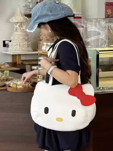 Мультяшная вместительная и большая льняная сумка с бантиком, портативная сумка подмышку