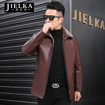 Henning fur integrated mens leather coat with long section of the new leather fur coat mens winter leather grass thickened coat