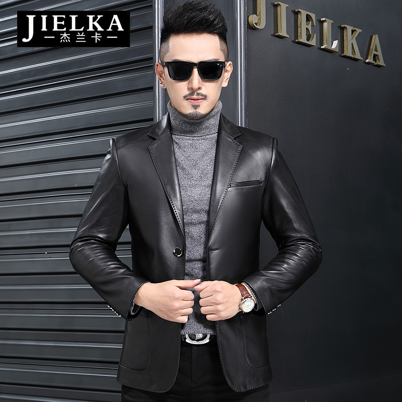 Henning genuine leather suit men's leather clothing men's clothing Sheep leather collar leather jacket men's body suit jacket