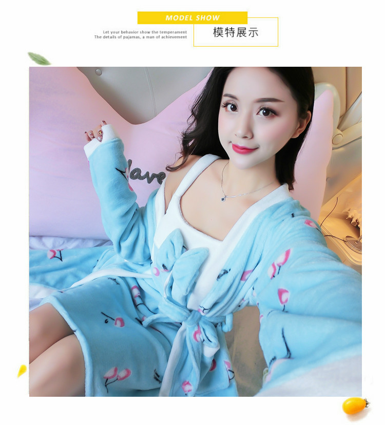 Coral flannel áo hai mảnh áo choàng tắm cho phụ nữ treo váy ngủ mùa đông dày đồ ngủ dài dịch vụ nhà áo đầm đẹp