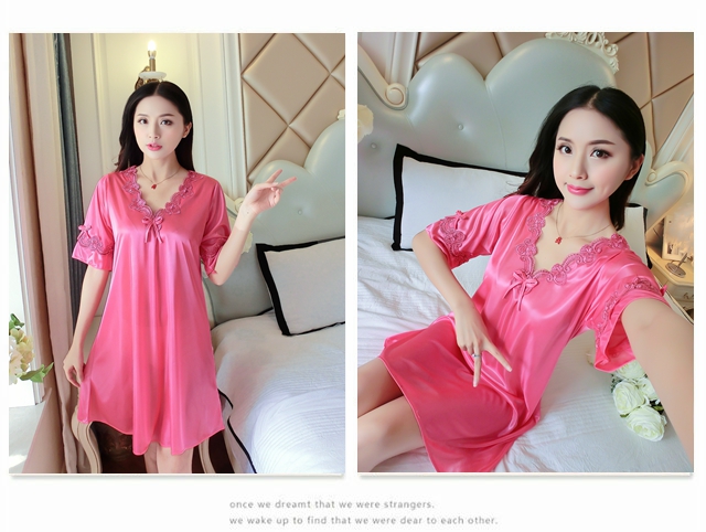 Bộ đồ ngủ nữ lụa mùa hè tay ngắn ren Hàn Quốc lụa gợi cảm lỏng lẻo kích thước lớn băng mỏng lụa đêm phục vụ nhà áo đầm mặc ở nhà