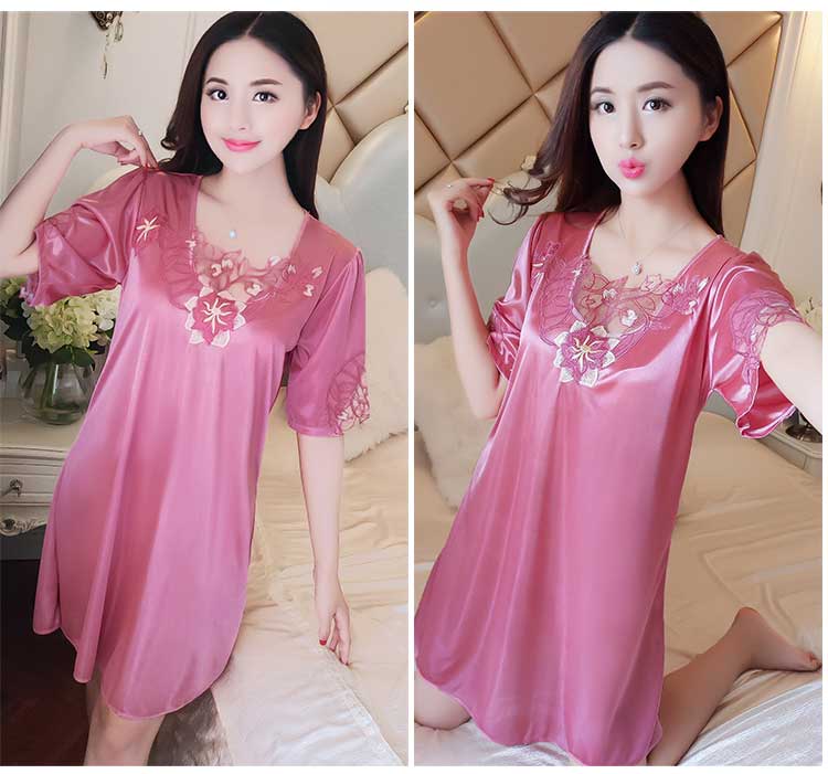 Bộ đồ ngủ nữ lụa mùa hè tay ngắn ren Hàn Quốc lụa gợi cảm lỏng lẻo kích thước lớn băng mỏng lụa đêm phục vụ nhà áo đầm mặc ở nhà