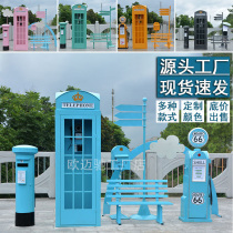 Retro Iron Art Phone Kiosk Mall Mall Beauty Chen Event Decoration Large Swing Piece Web Red Shop Bar Props Model