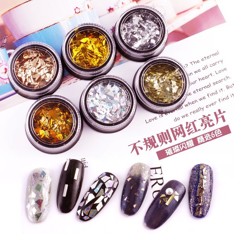 Debris Net Red Shake Sound Irregular Candy paper Popcorn Laser Polar Light Phantom Shiny Silver Sequin Fingernail Sticker