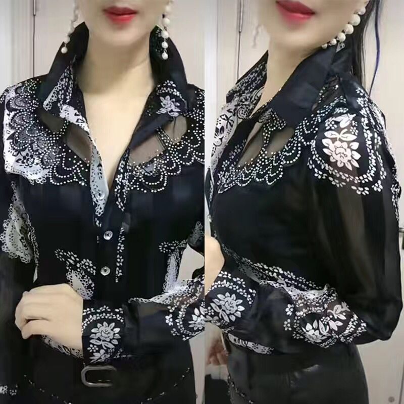 Chiffon Shirt for Women, Long-Sleeved, 2026 New Spring and Autumn Women's Shirt, Fashionable and Stylish, Early Spring Mother's Lace Top