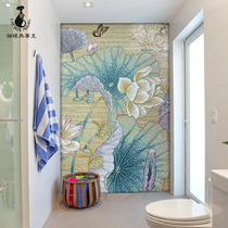 Jane European lotus art glass cats eye puzzle Parquet tile aisle mural entrance background wall mosaic cut painting