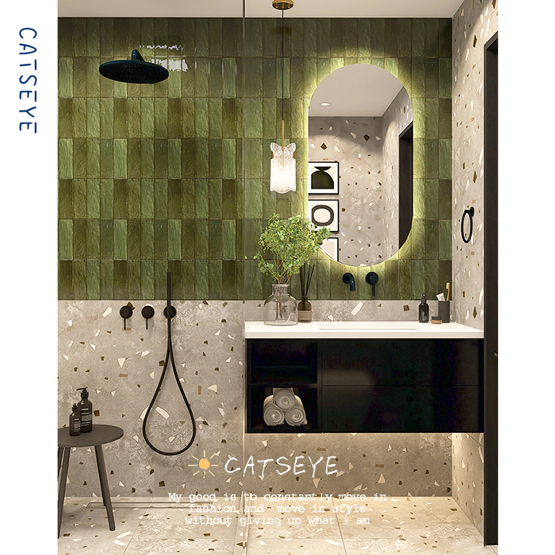 Cat's eye Nordic bathroom terrazzo tiles 600x600 retro small particle bathroom floor tiles matte wall tiles