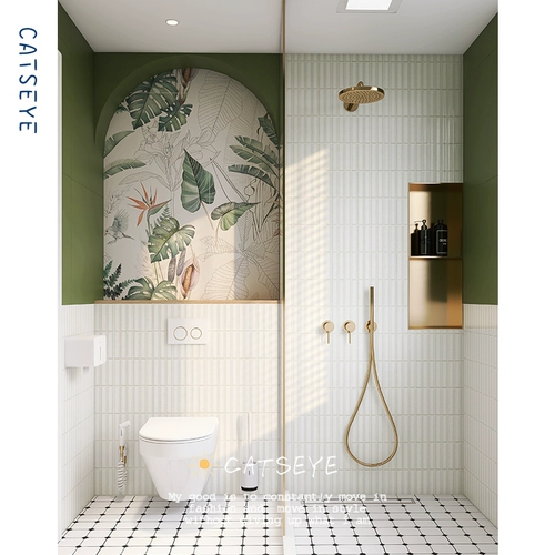 Кошачий глаз французская ретро -плитка зеленая ванная комната ванная кирпич.