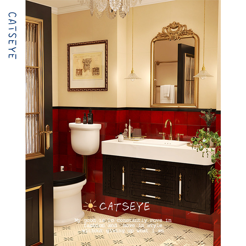 Cat's eye Spain imported red bathroom tiles retro bathroom wall tiles French toilet floor tiles small flower tiles