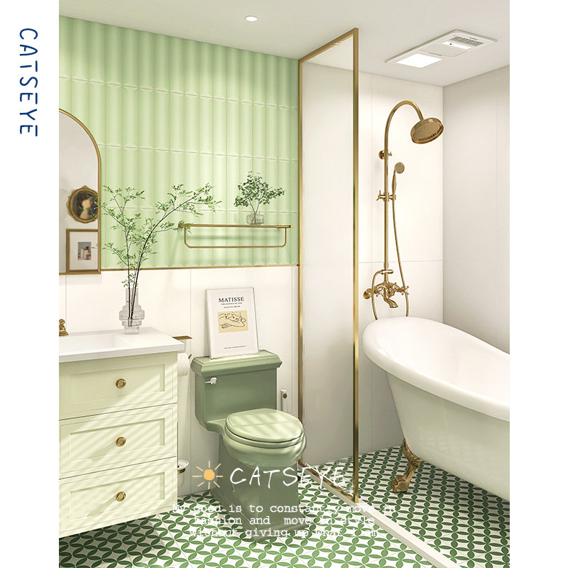 Cat's eye avocado green bathroom tiles retro tiles small fresh kitchen floor tiles bathroom toilet wall tiles