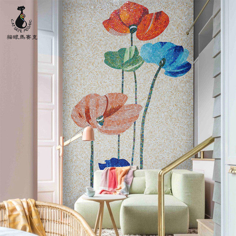 Cat's eye art glass mosaic custom mural living room modern simple entrance puzzle parquet tile background wall