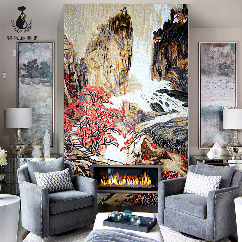 Cat's Eye Simple Modern Living Room Glass Mosaic Puzzle Cut Painting Entrance Tile Background Wall Decorative Mural