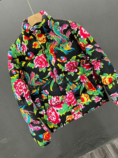 Fashionable bread clothing, retro couple clothing, Northeast big flower down jacket, men's and women's red festive coat, winter trend