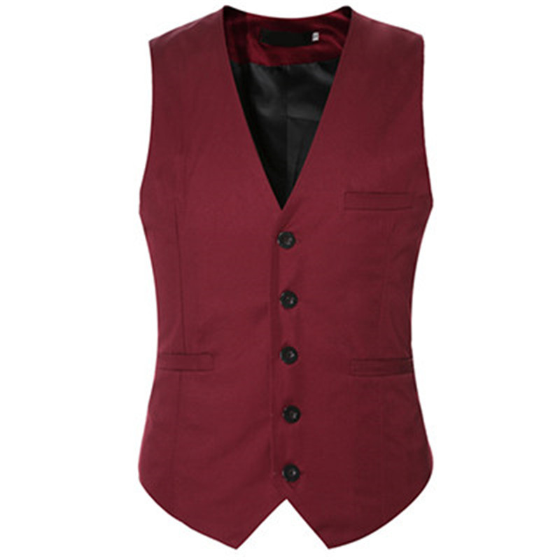 Fashionable Burgundy Sleeveless Vest Jacket for Men, Stylish and Unique Business Hip-Hop Single-Breasted Waistcoat