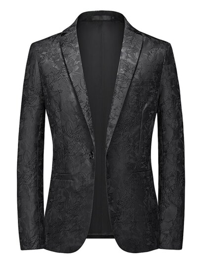 British retro small blazer men's casual fashion single suit black bottom floral pattern print suit for young and middle-aged people