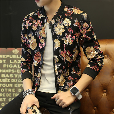 Spring Autumn Tide Color Jacket Personality Printed Jacket Men's Patterned Clothing Han Style Casual Fancy Nightclub Eggk