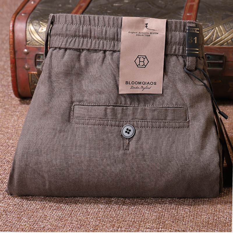100% Linen Pure Linen Men's Summer Casual Pants Breathable Loose Thin Elastic Drawstring Straight Linen Trousers