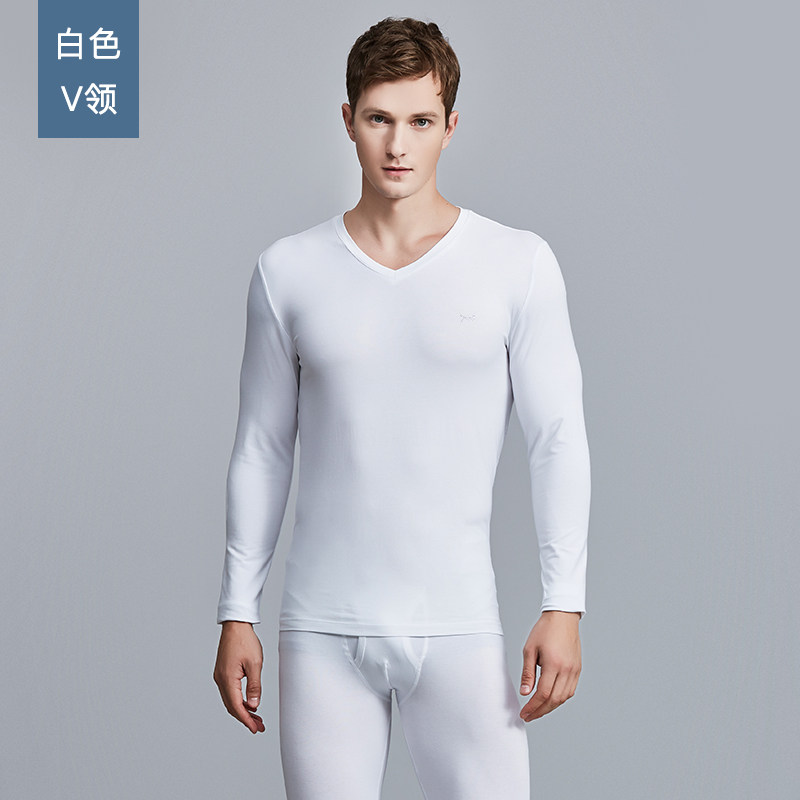 MiiOW cat man Leica pure cotton autumn clothes autumn pants round V collar white elastic body cotton quality autumn clothes 