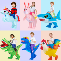 Christmas clothes Jurassic children perform clothes paternity activities clothes rabbits make weird dinosaur ride suit