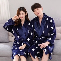 Flannel áo choàng tắm của phụ nữ đồ ngủ nam áo ngủ mùa thu và mùa đông san hô lông cừu dài tay vài chiếc váy buổi sáng dày áo choàng tắm áo choàng đồ ngủ pijama