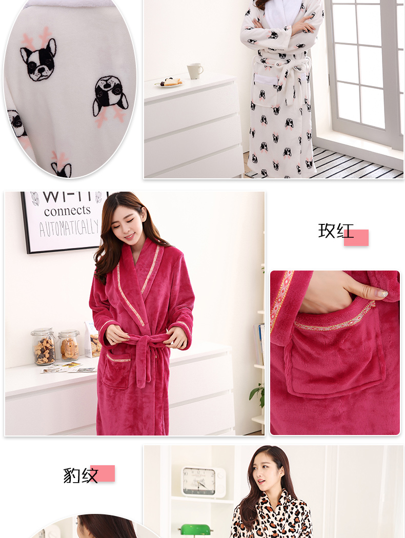 Flannel áo choàng tắm của phụ nữ đồ ngủ nam áo ngủ mùa thu và mùa đông san hô lông cừu dài tay vài chiếc váy buổi sáng dày áo choàng tắm áo choàng đồ ngủ nam hàn quốc