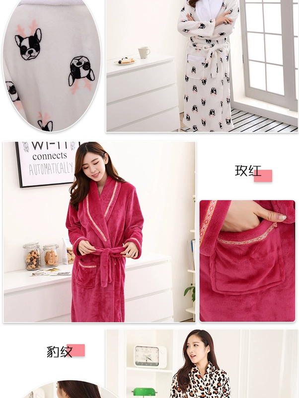 Flannel áo choàng tắm của phụ nữ đồ ngủ nam áo ngủ mùa thu và mùa đông san hô lông cừu dài tay vài chiếc váy buổi sáng dày áo choàng tắm áo choàng đồ ngủ pijama