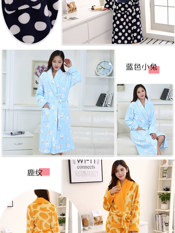 Flannel áo choàng tắm của phụ nữ đồ ngủ nam áo ngủ mùa thu và mùa đông san hô lông cừu dài tay vài chiếc váy buổi sáng dày áo choàng tắm áo choàng