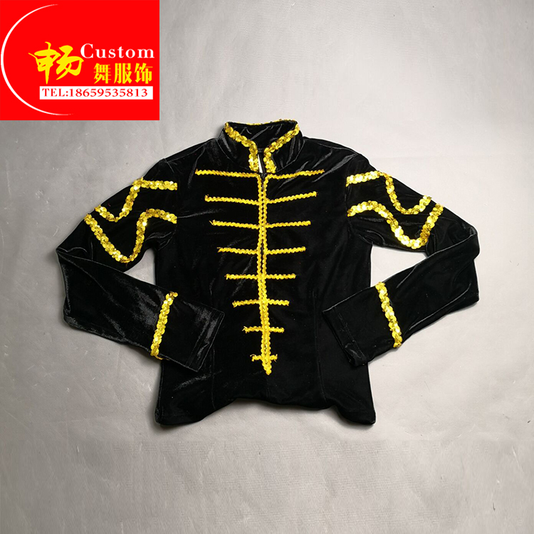 Customize men's ballet dance suit aerobics gymnastics black Phnom Penh Collar Male's performance outfit new