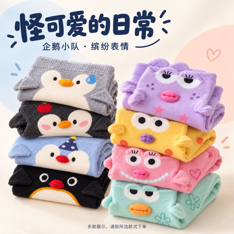 Alice Cartoon Combed Cotton Mid-Calf Socks Couple's Quirky Dopamine Socks with Funny Fish Design and 3D Penguin Seamless Socks Alice Cartoon Combed Cotton Mid-Calf Socks Couple's Quirky Dopamine Socks with Funny Fish Design and 3D Penguin Seamless Socks