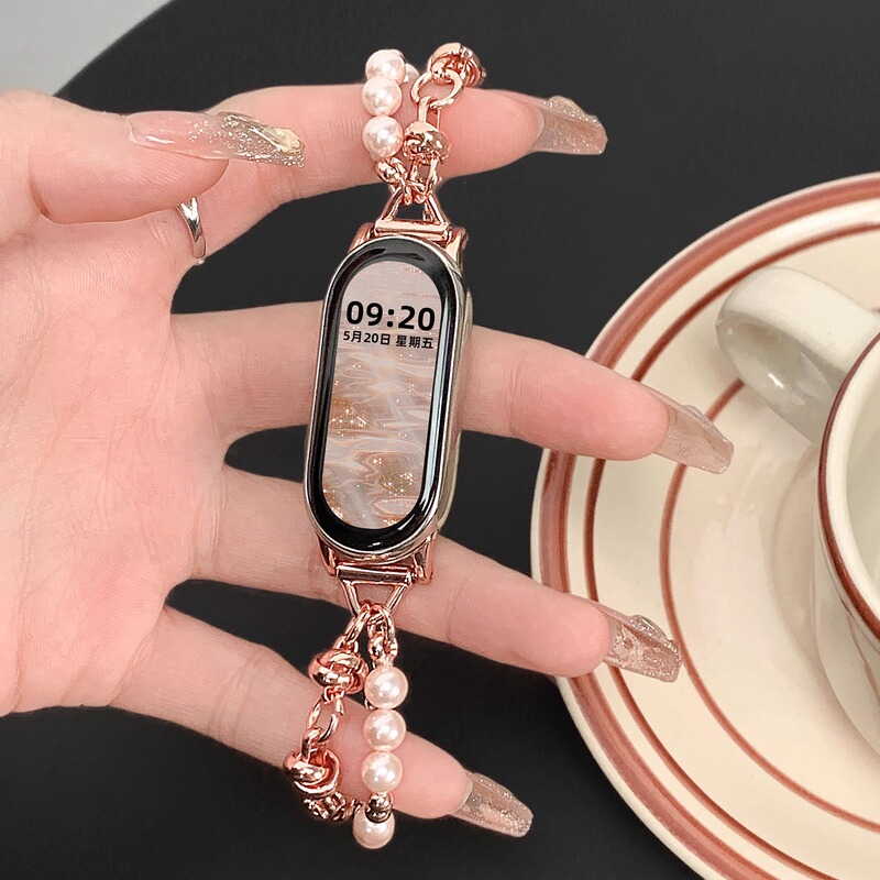 Suitable for Xiaomi Mi Band 10 Strap, Sweet and Cool Hollow Pearl Bracelet, Xiaomi Mi Band 9 Strap, High-End Light Luxury Feel for Women