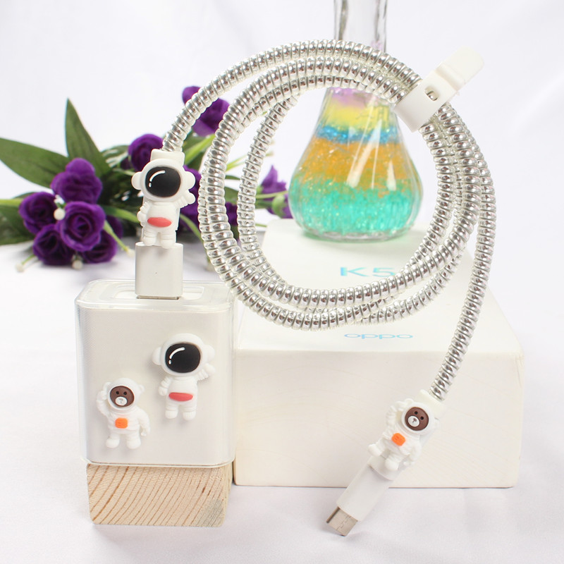 Xiaomi 10s cc9pro red rice note11 k30k40pro tablet 5 mobile phone 33w charger shell data cable winding rope cartoon spaceman spaceman decorative film protection