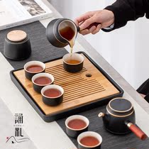 Recitation ceremony Light luxury black pottery tea set set Office meeting ceramic household simple dry tea tray Kung Fu tea gift box